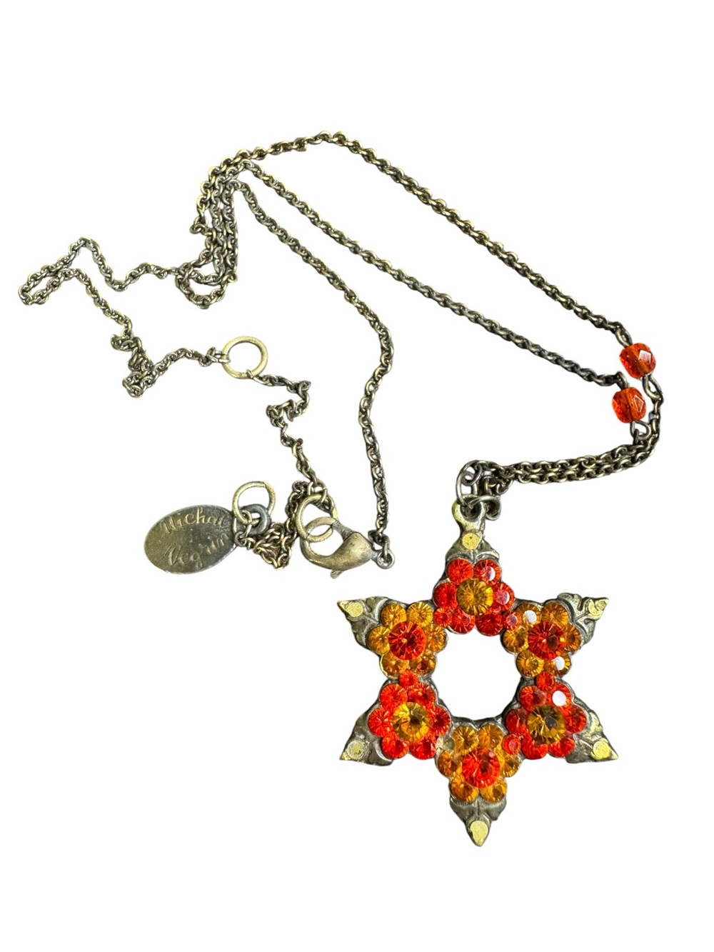 Michal Negrin Orange & Amber Crystal Star of David Pendant Necklace